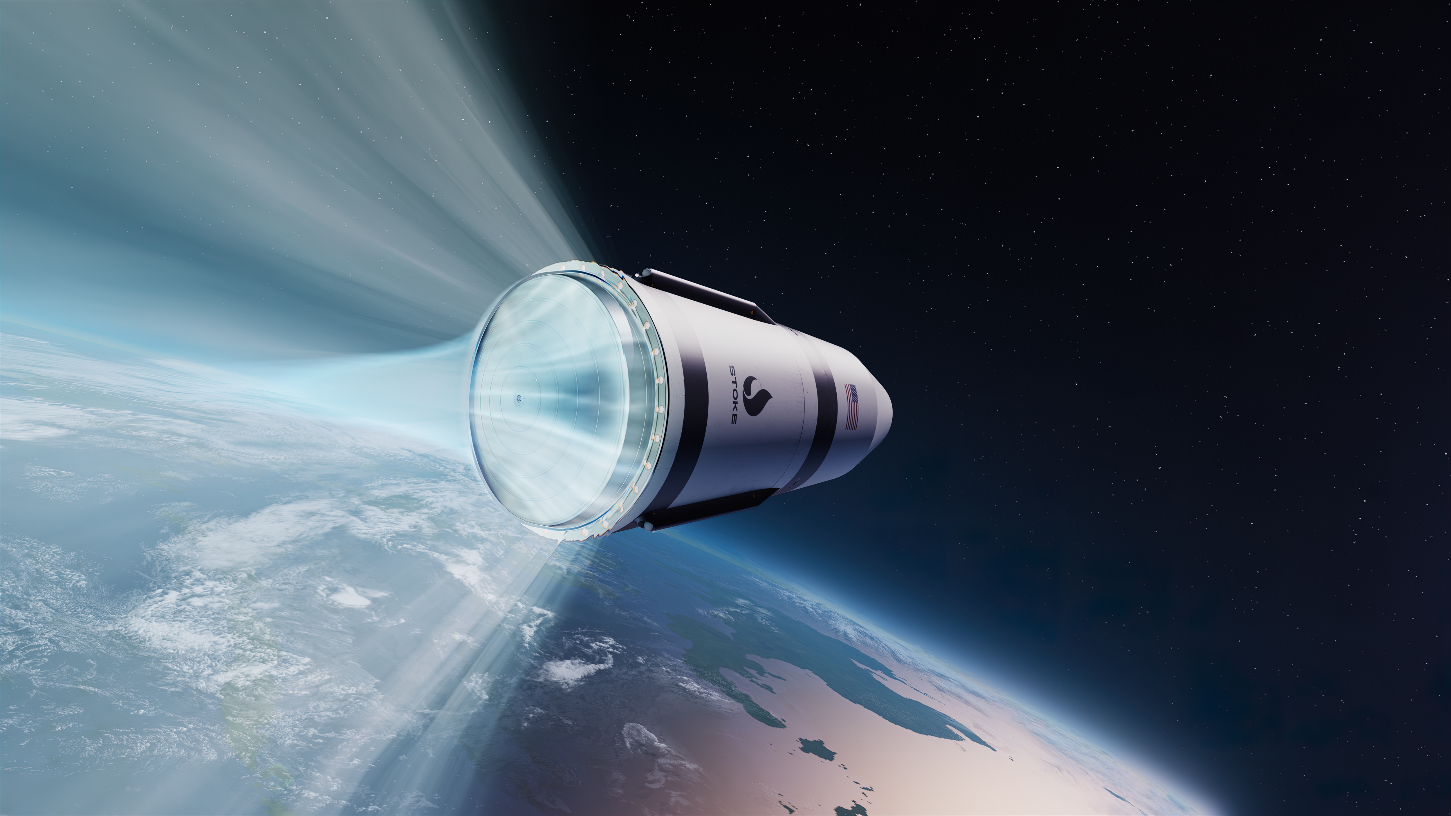 Rendering of Stoke Space's Nova rocket's stage two in space